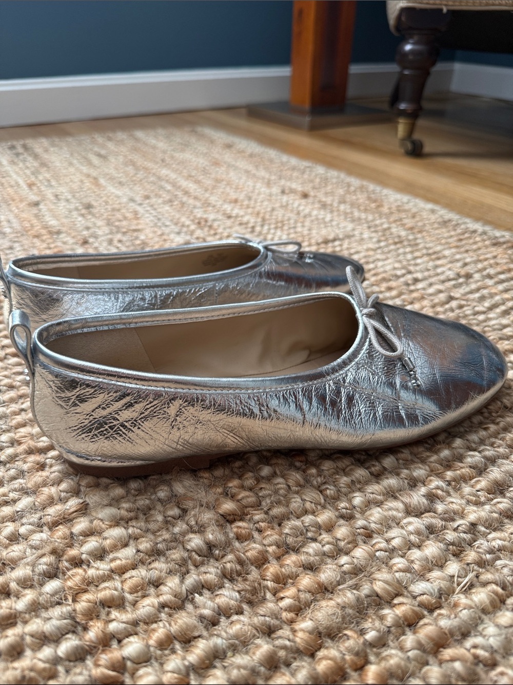 Sam Edelman Metallic Silver Leather Ballet Flats 8.5